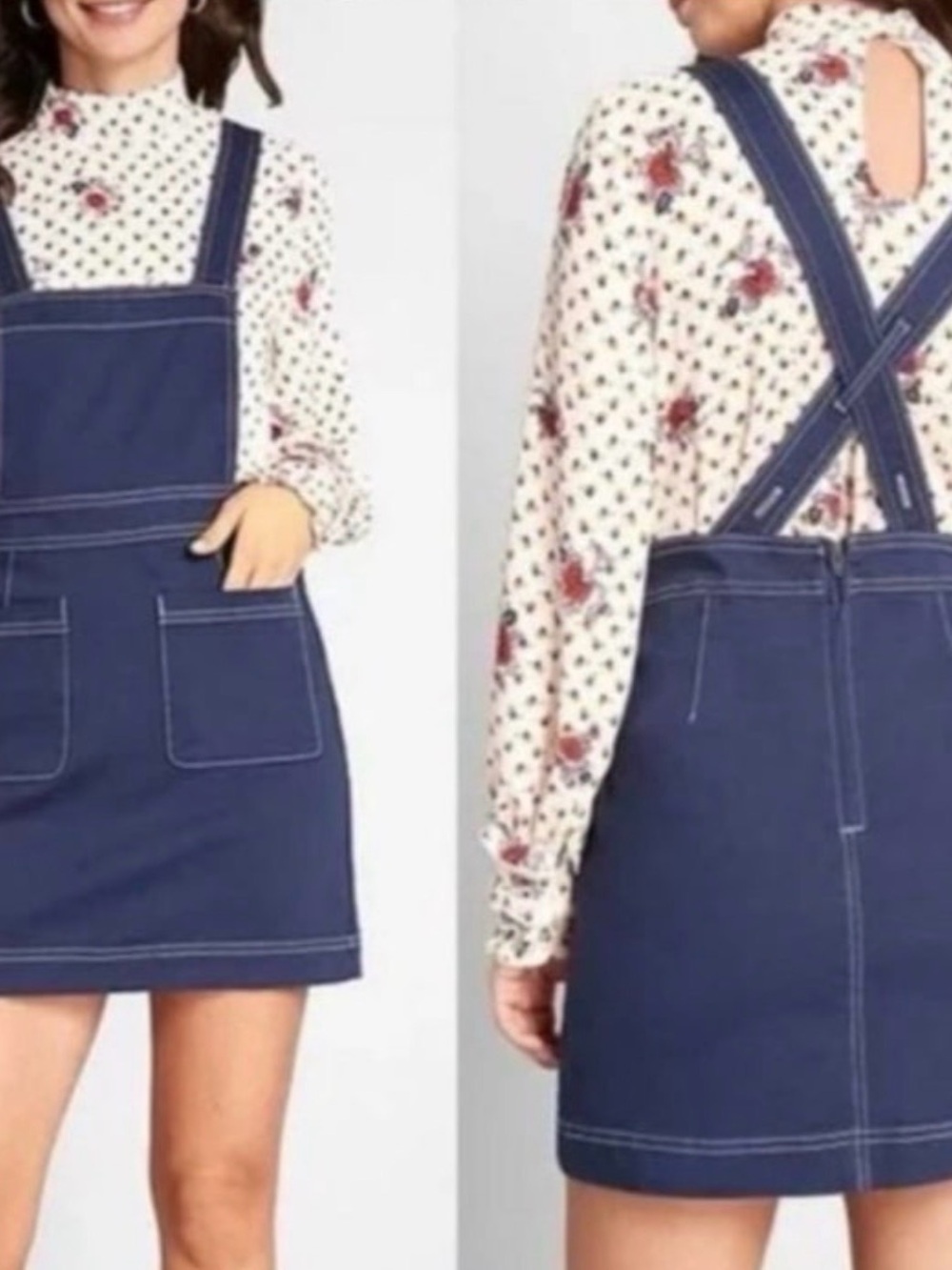 ModCloth size 28 Navy Blue Denim Pinafore Overall Dress